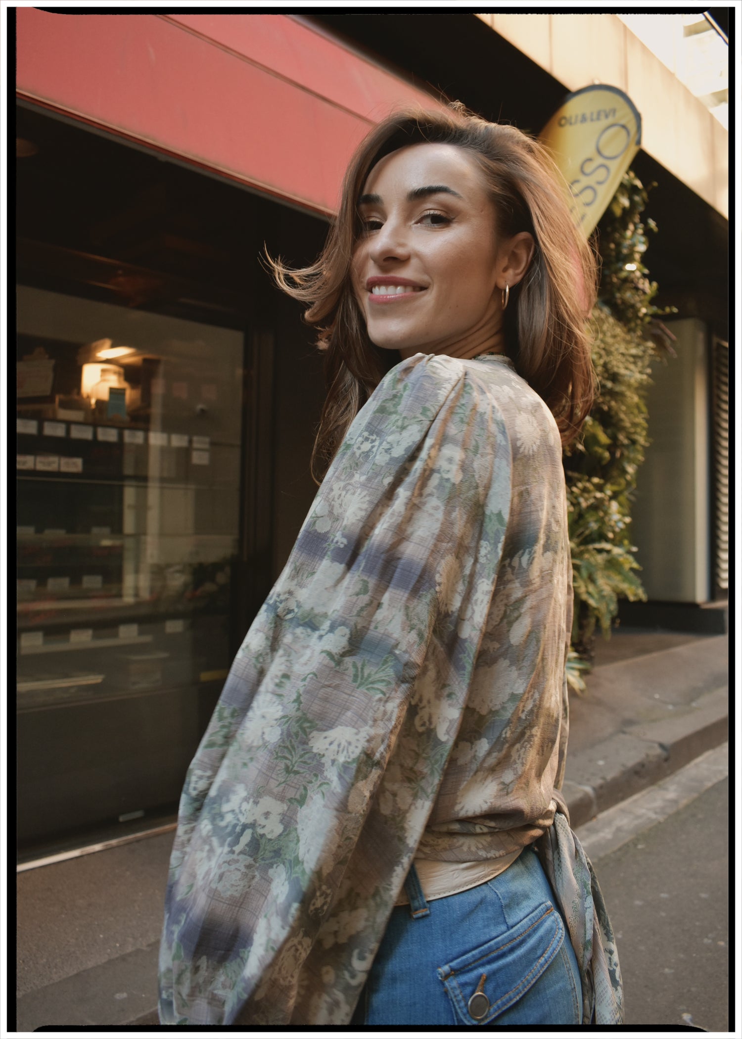 Hoya Silk Crepe Balloon Sleeve Wrap Top ~ Sea Mist M