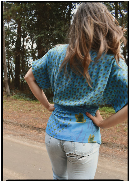 Bassia Silk Crepe Cross Tie Front Blouse ~ Crystal XL