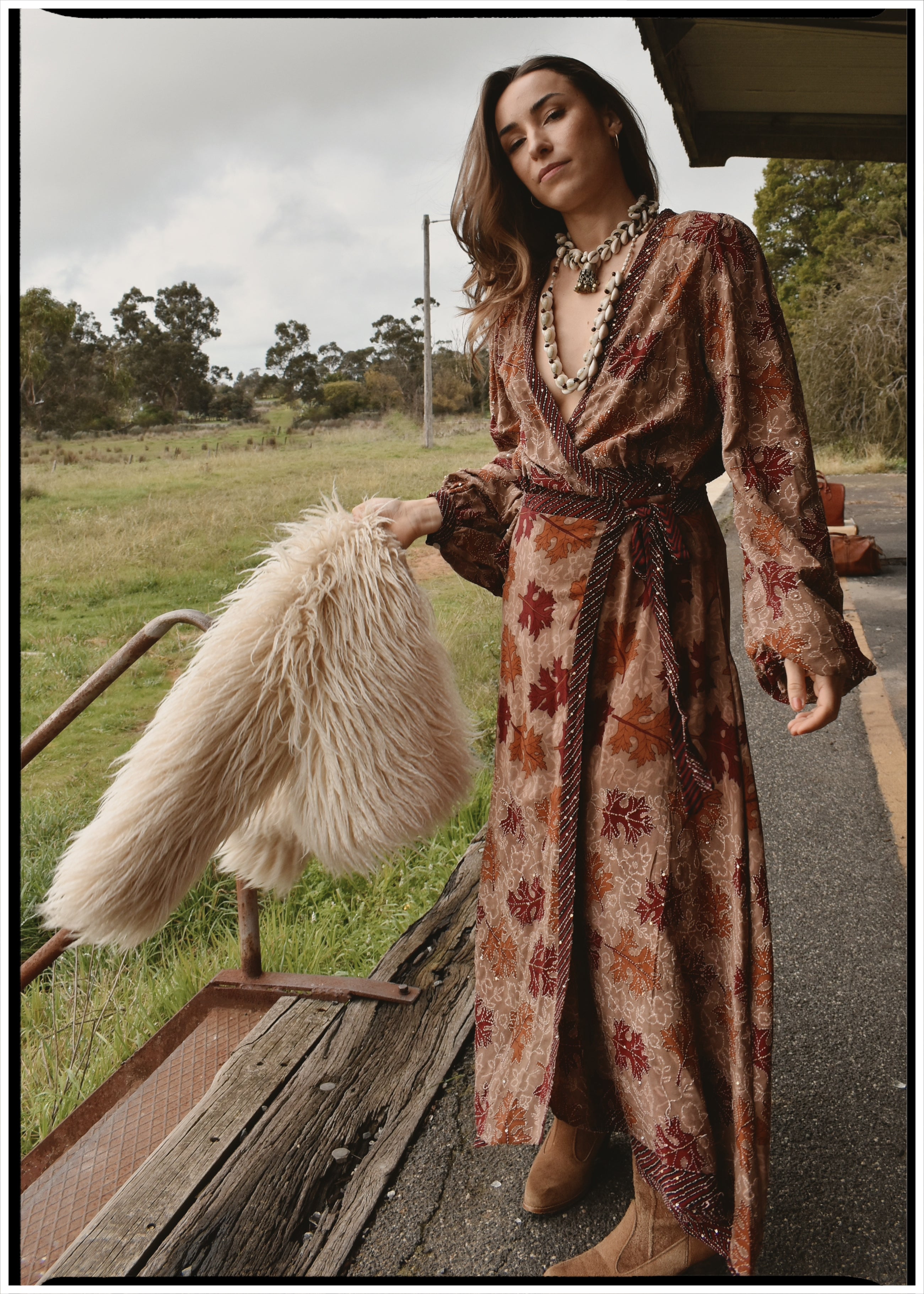 Caladium Silk Wrap Dress ~  Maple S