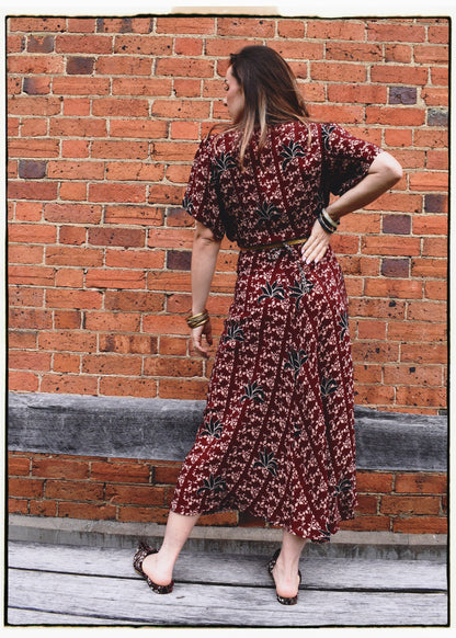 Liatris Silk Crepe Flutter Sleeve Wrap Dress ~ Cambridge L