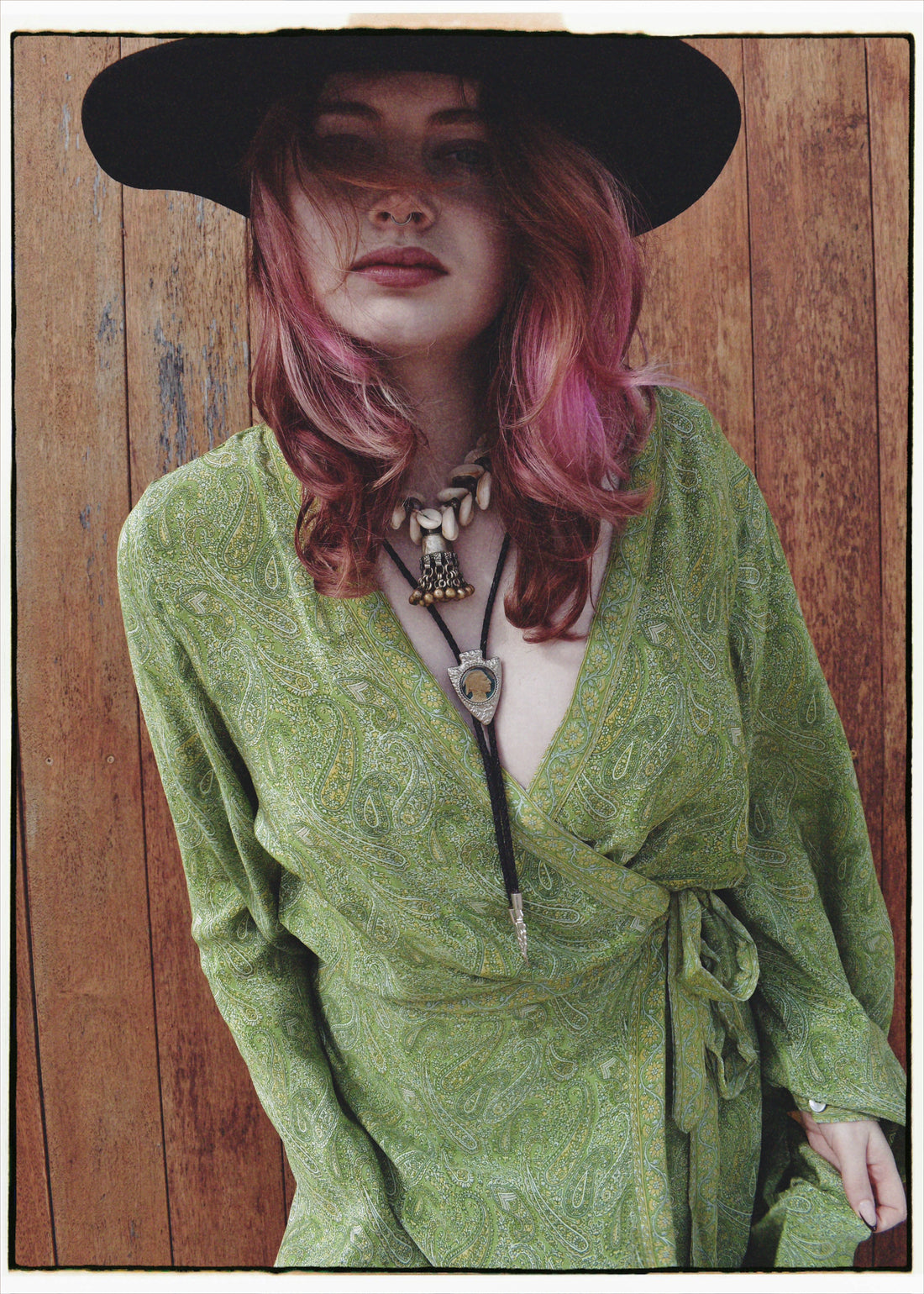 Caladium Wrap Silk Dress ~ Titanite L