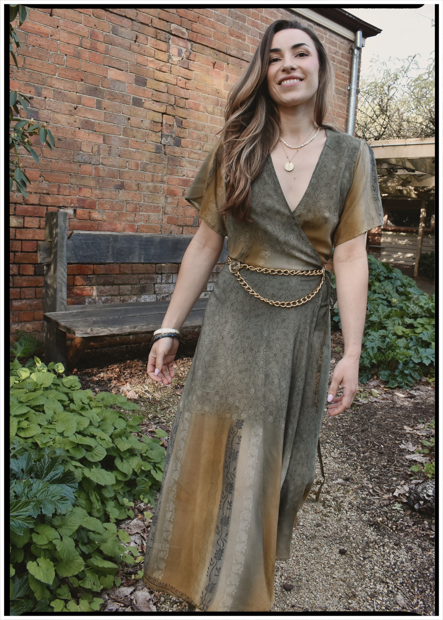 Liatris Silk Crepe Flutter Sleeve Wrap Dress ~ Fern XS