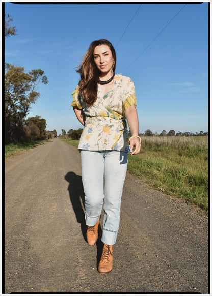 Bassia Silk Crepe Cross Tie Front Blouse ~ Daffodil L