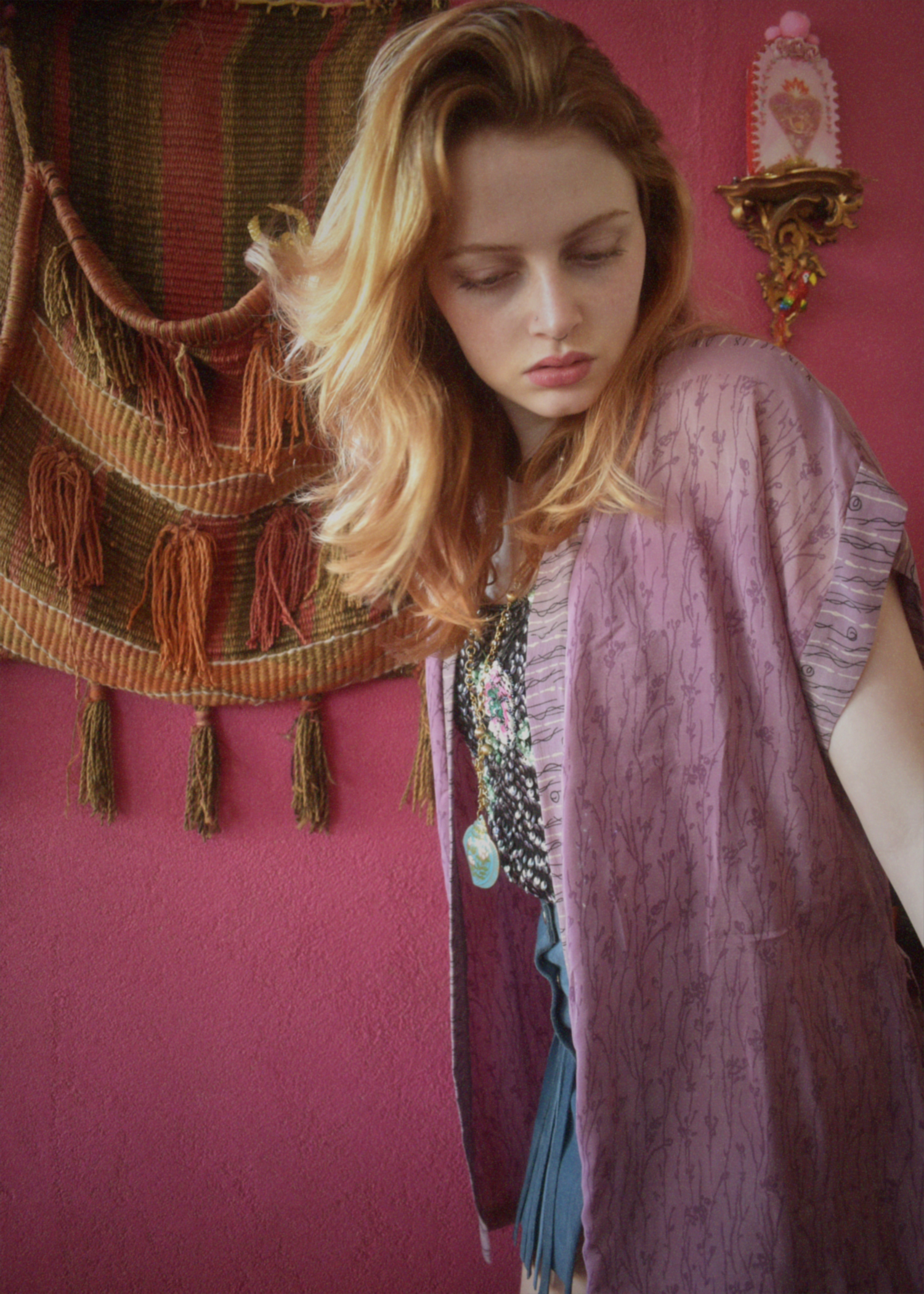 Pilea Silk Crepe Wrap Kimono Top ~ Mauve S/M