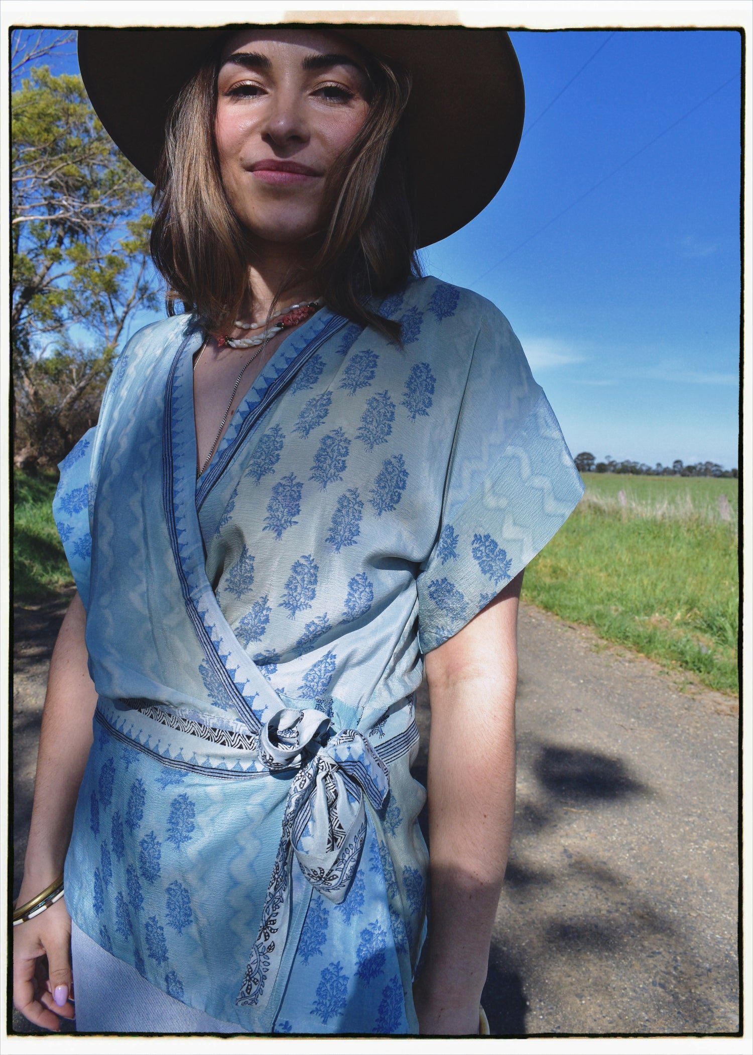 Bassia Silk Crepe Cross Tie Front Blouse ~ Powder M