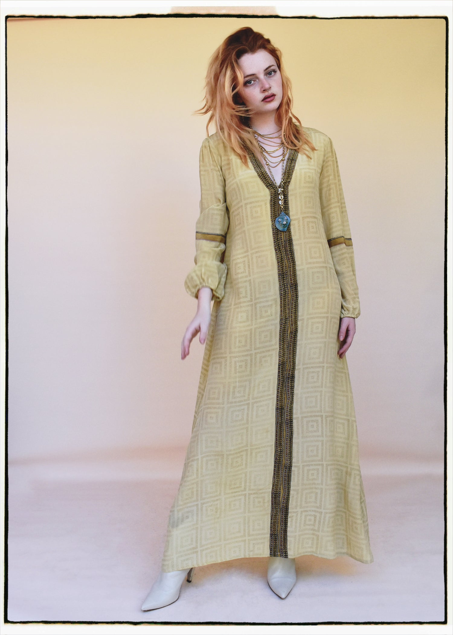 Zea Silk Crepe Kaftan Maxi Dress ~  Cleopatra XS