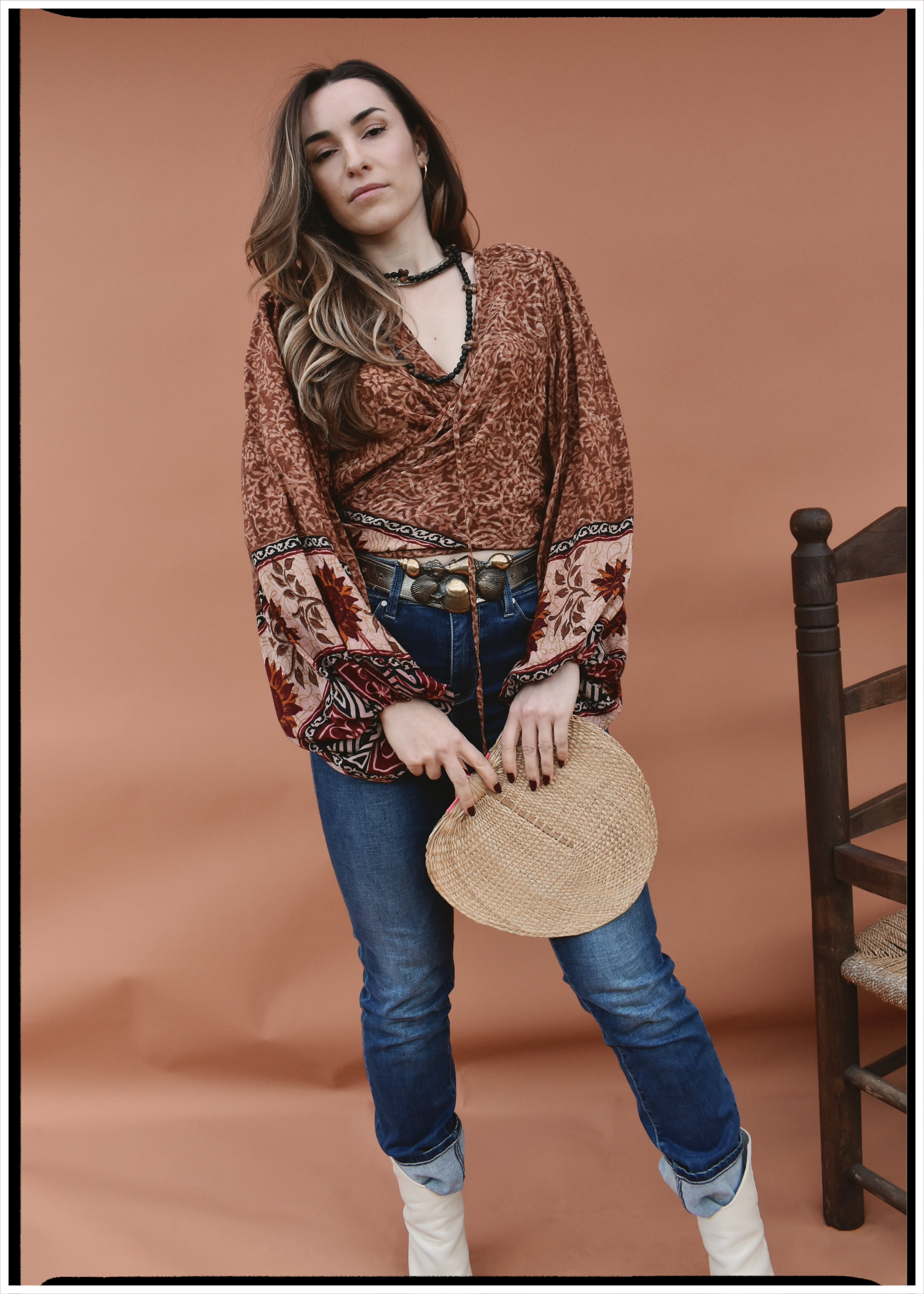 Hoya Silk Crepe Balloon Sleeve Wrap Top ~ Boheme XL