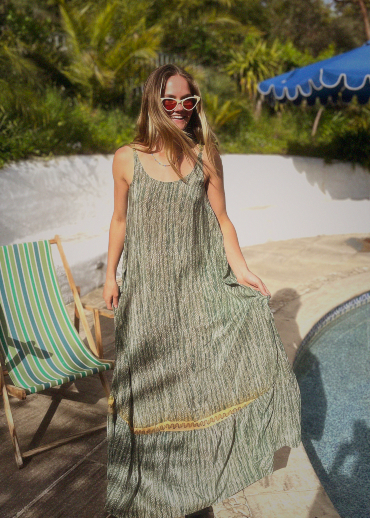 Eustoma Silk Crepe Swing Maxi Dress ~ Cinder XS