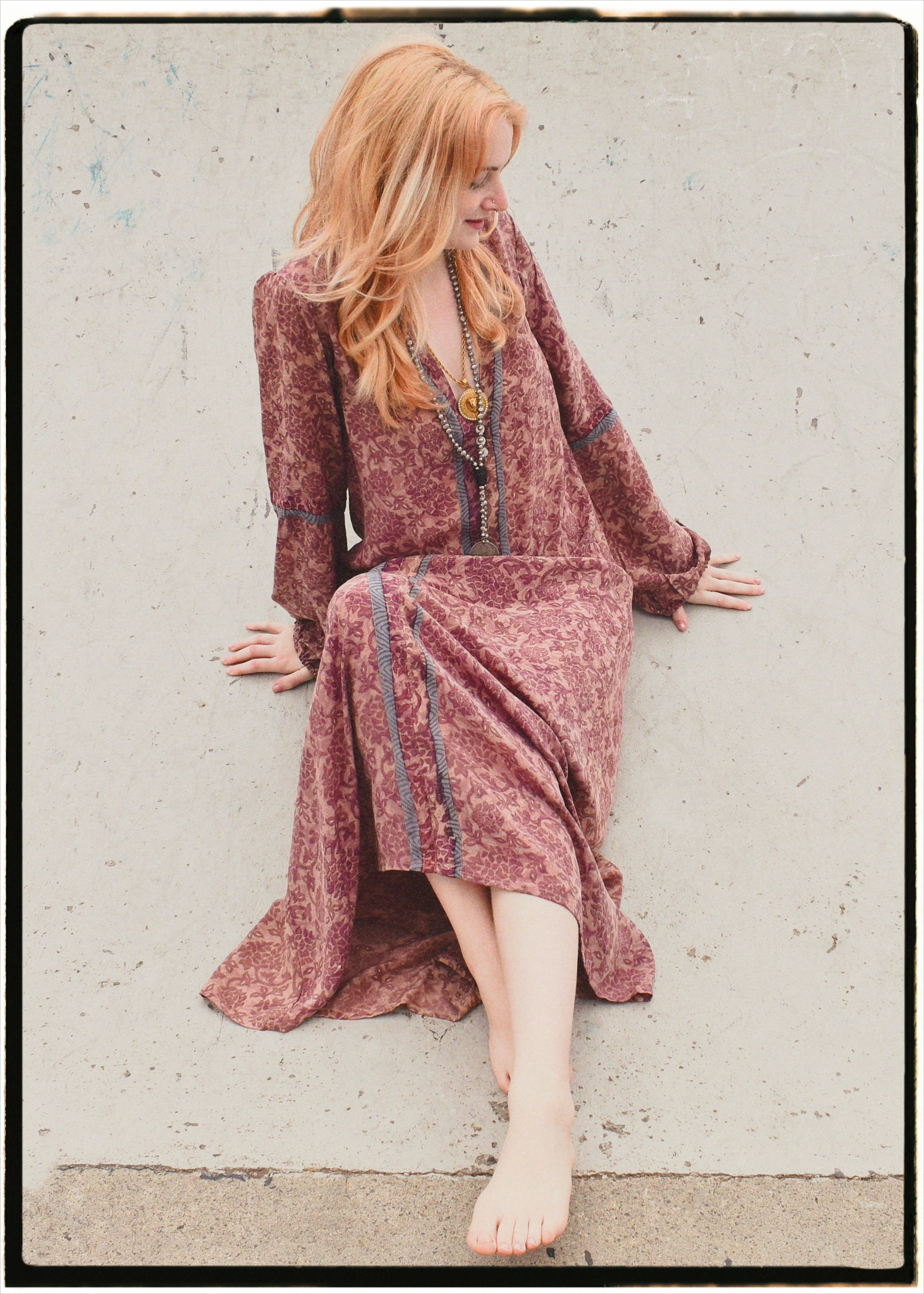 Zea Silk Crepe Kaftan Maxi Dress ~  Quartz XS