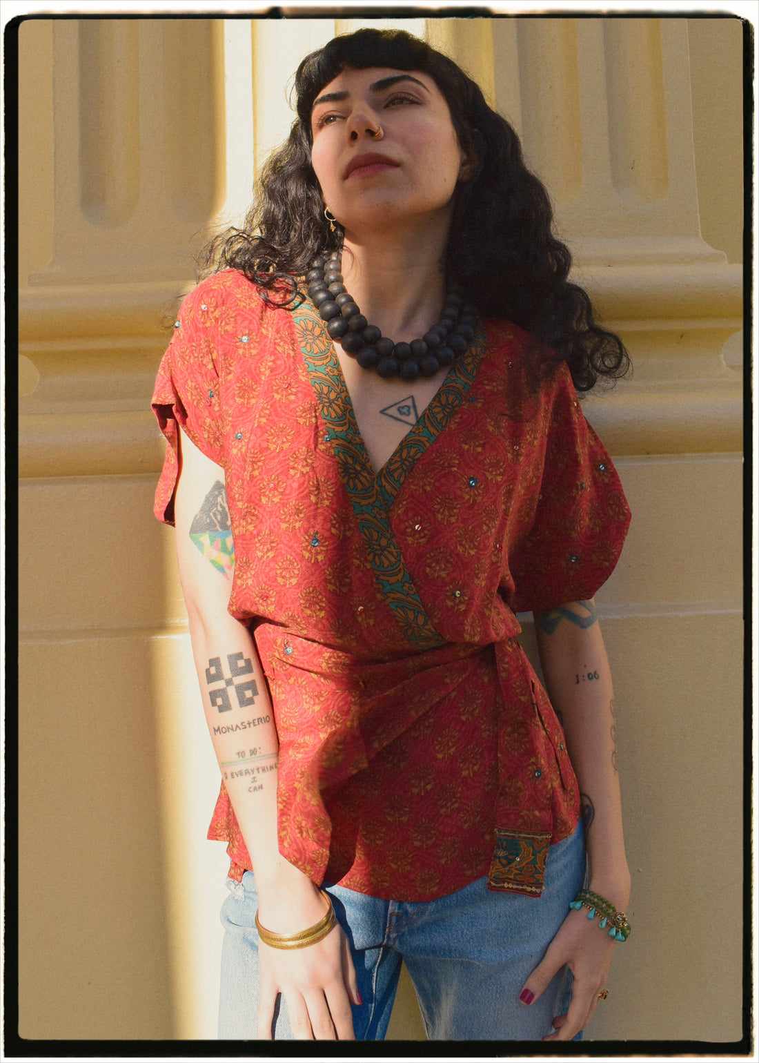Bassia Silk Crepe Cross Tie Front Blouse ~ Ribbon XS