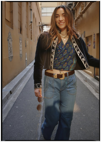 Hypoxis Velvet and Leather Applique Jacket