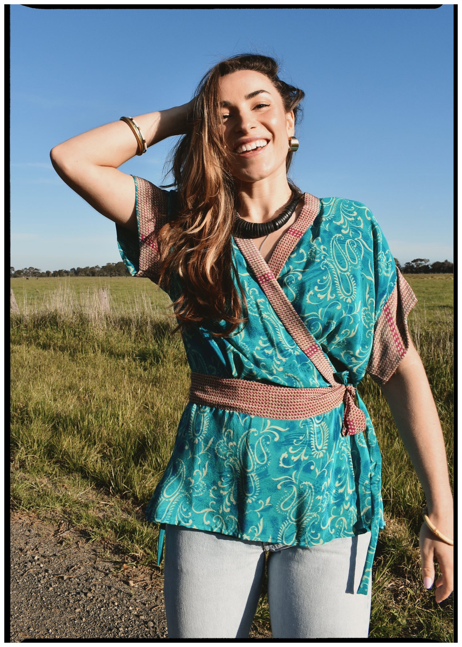 Bassia Silk Crepe Cross Tie Front Blouse ~ Spectra L
