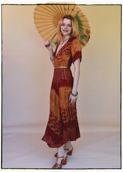 Liatris Silk Crepe Flutter Sleeve Wrap Dress ~ Topaz XS