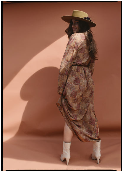 Zea Silk Crepe Kaftan Maxi Dress ~  Cameo XS