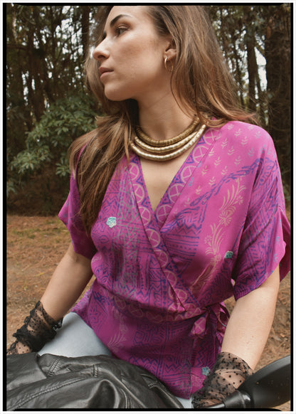 Bassia Silk Crepe Cross Tie Front Blouse ~  Granita XL