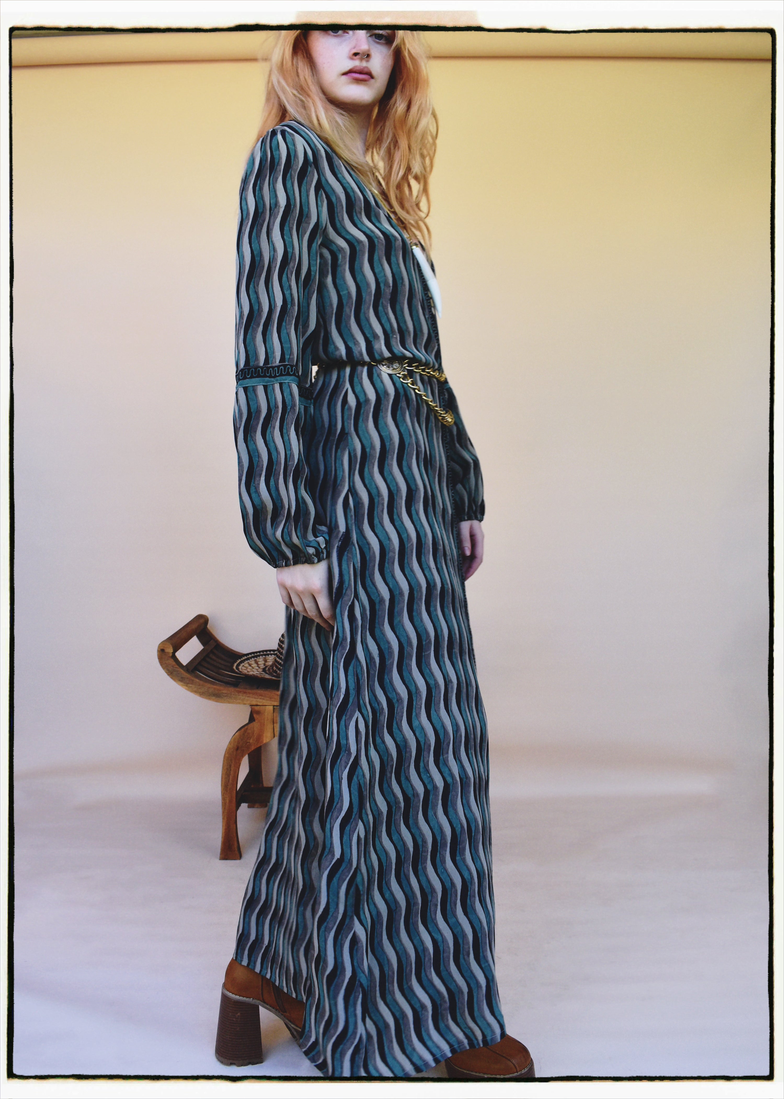 Zea Silk Crepe Kaftan Maxi Dress ~  Sea Jet XS