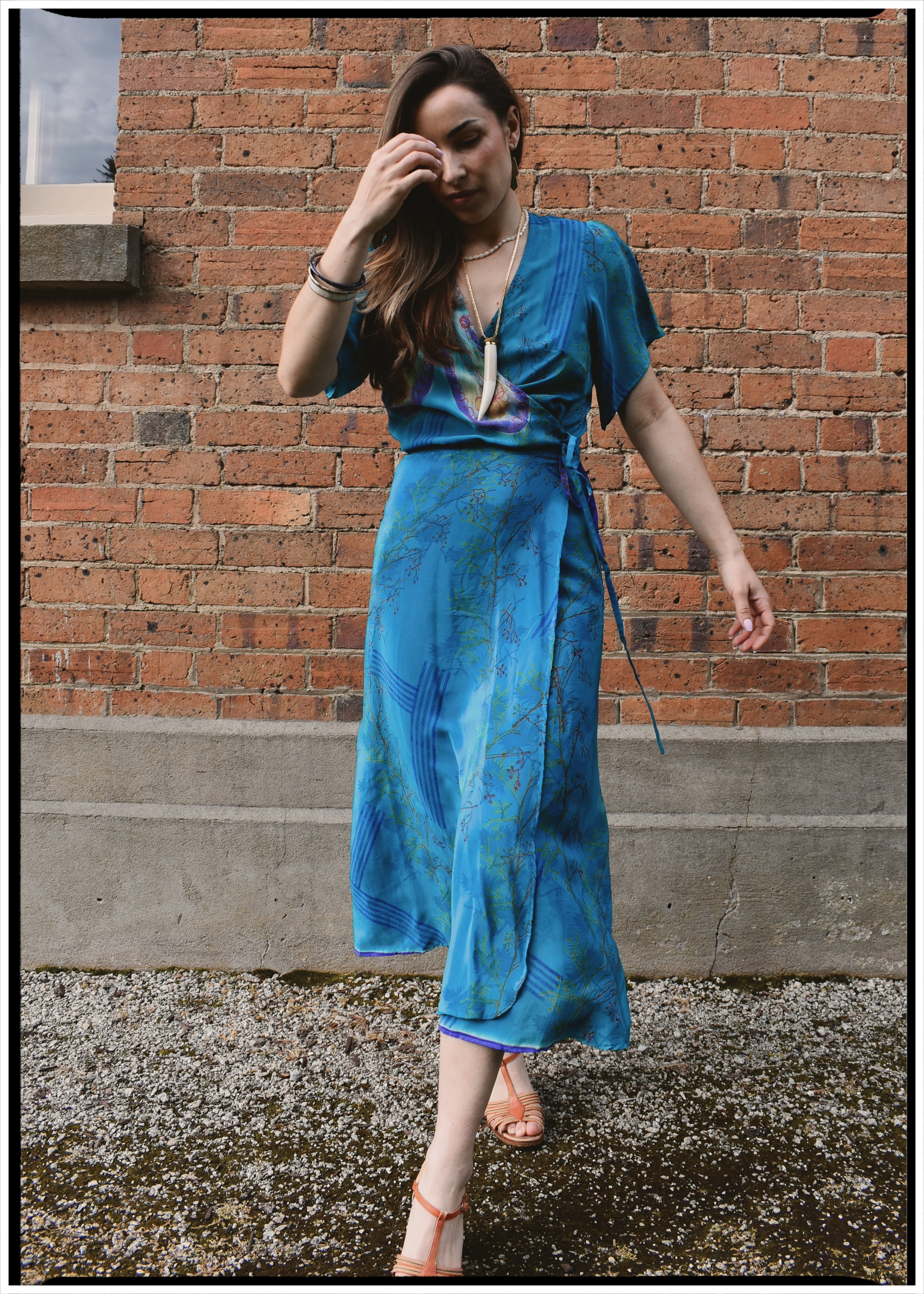 Liatris Silk Crepe Flutter Sleeve Wrap Dress ~ Stellar L