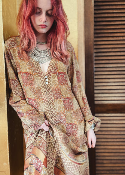 Zea Silk Crepe Kaftan Maxi Dress ~  Cameo XS