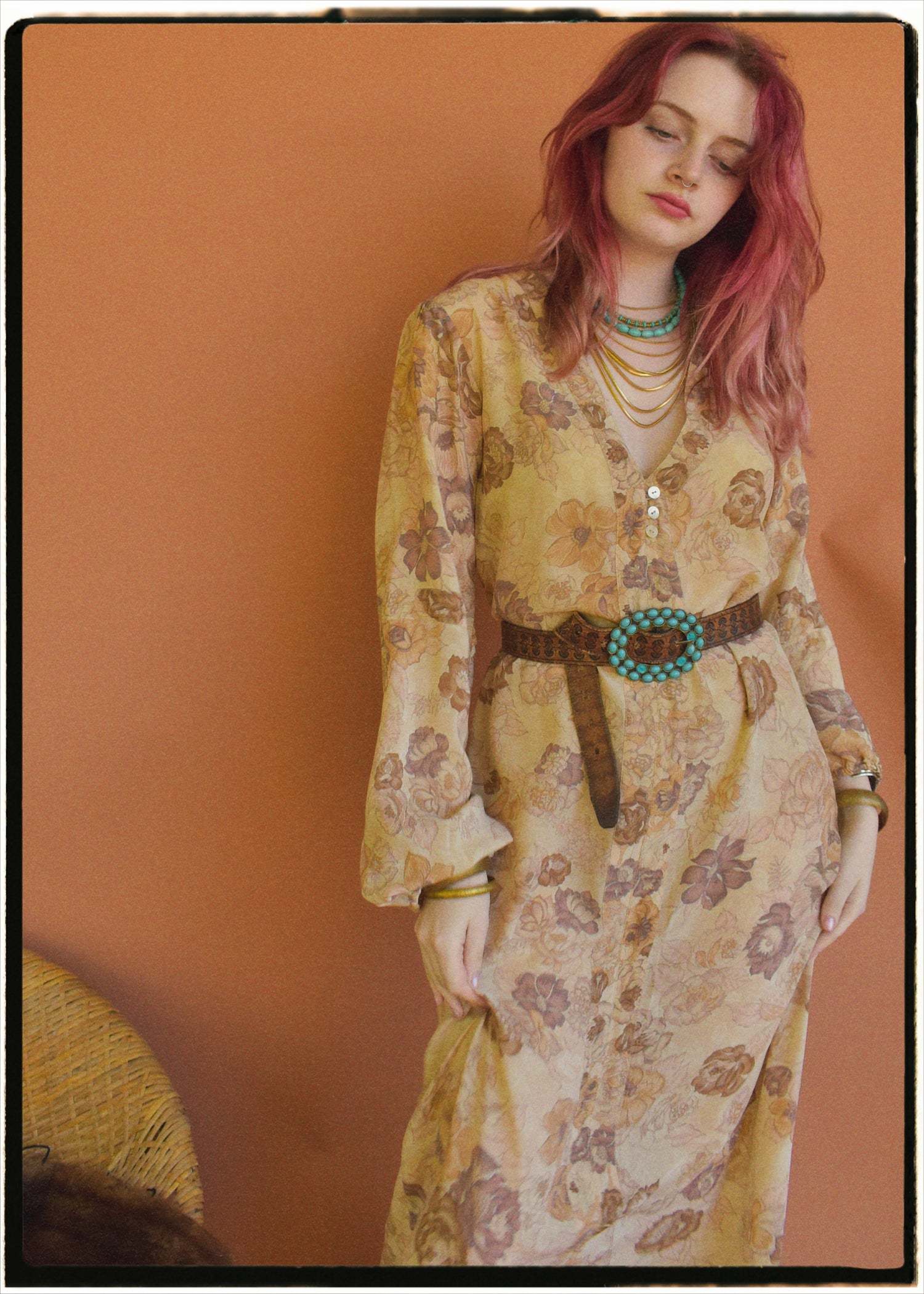 Zea Silk Crepe Kaftan Maxi Dress ~  Flora XS