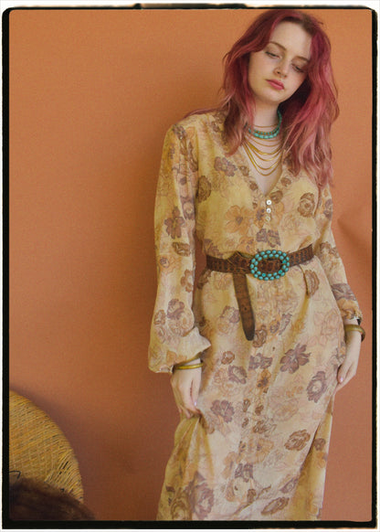 Zea Silk Crepe Kaftan Maxi Dress ~  Flora XS