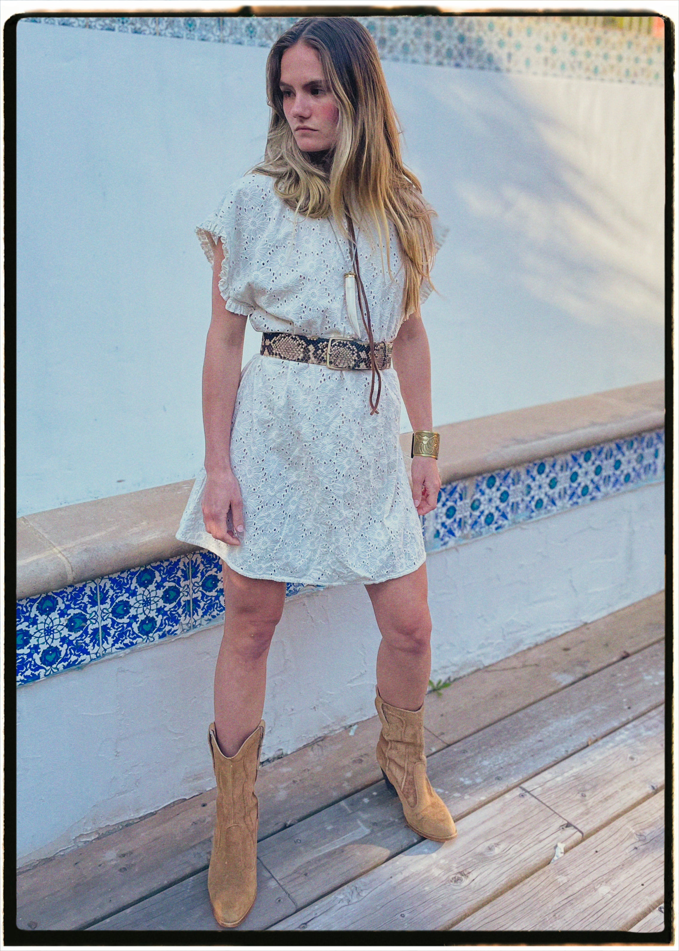 Bursera Schiffli Embroidered Cotton Tunic Dress