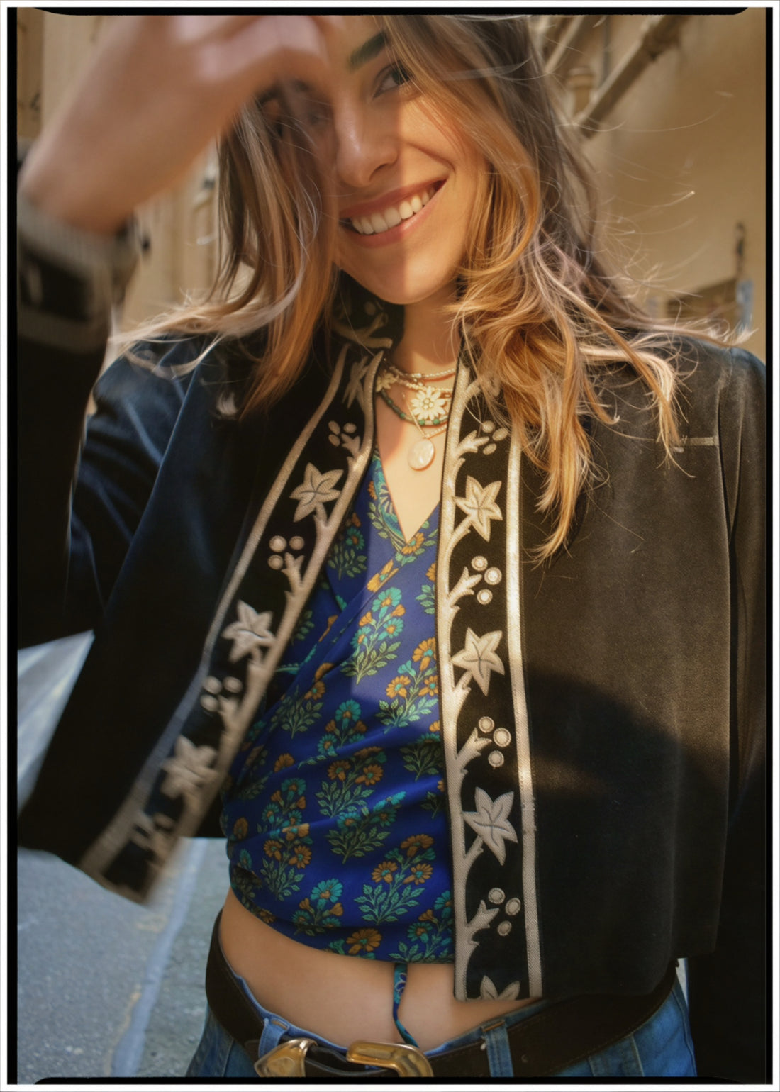Hypoxis Velvet and Leather Applique Jacket