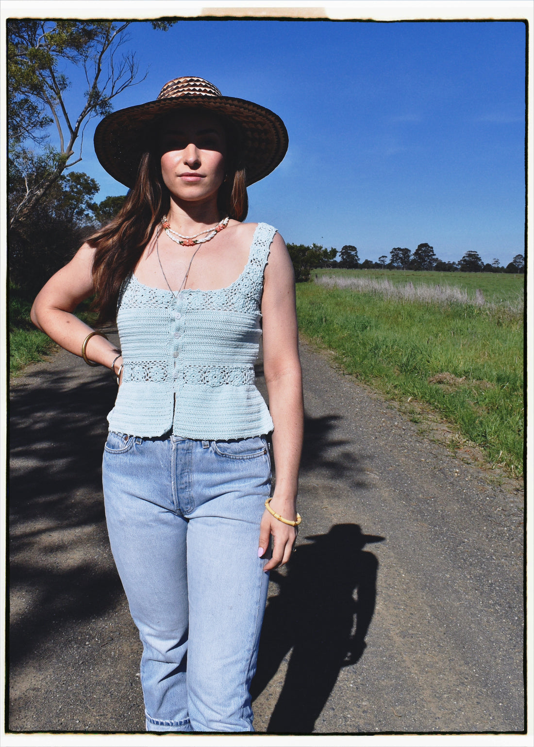 Alcea Hand-Crochet Button-Up Camisole ~ Aquamarine