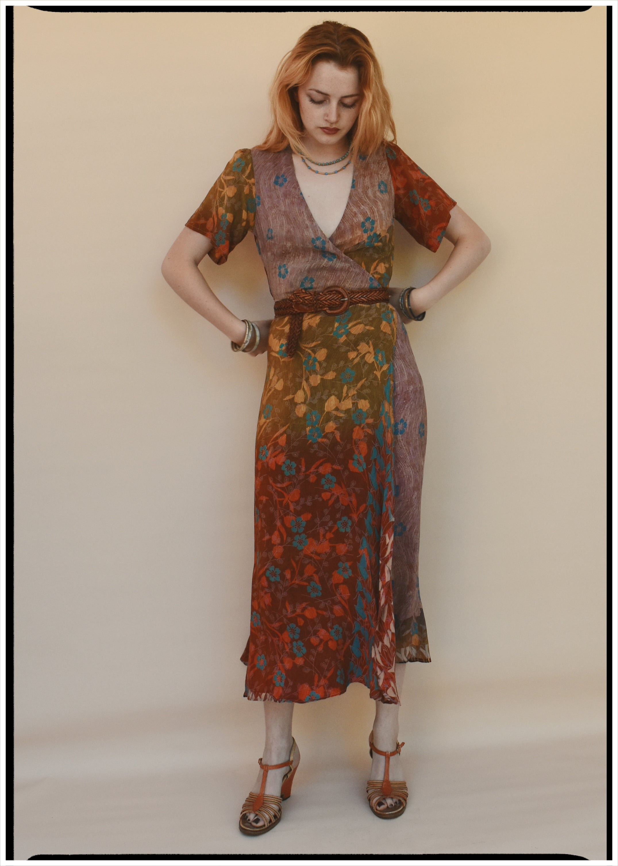Liatris Silk Crepe Flutter Sleeve Wrap Dress ~ Persimmon XS