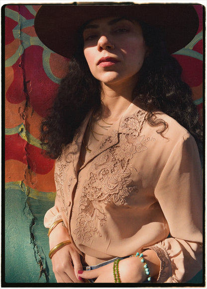 Tilia Silk Crepe Cut-Work Embroidered Shirt ~ Nougat