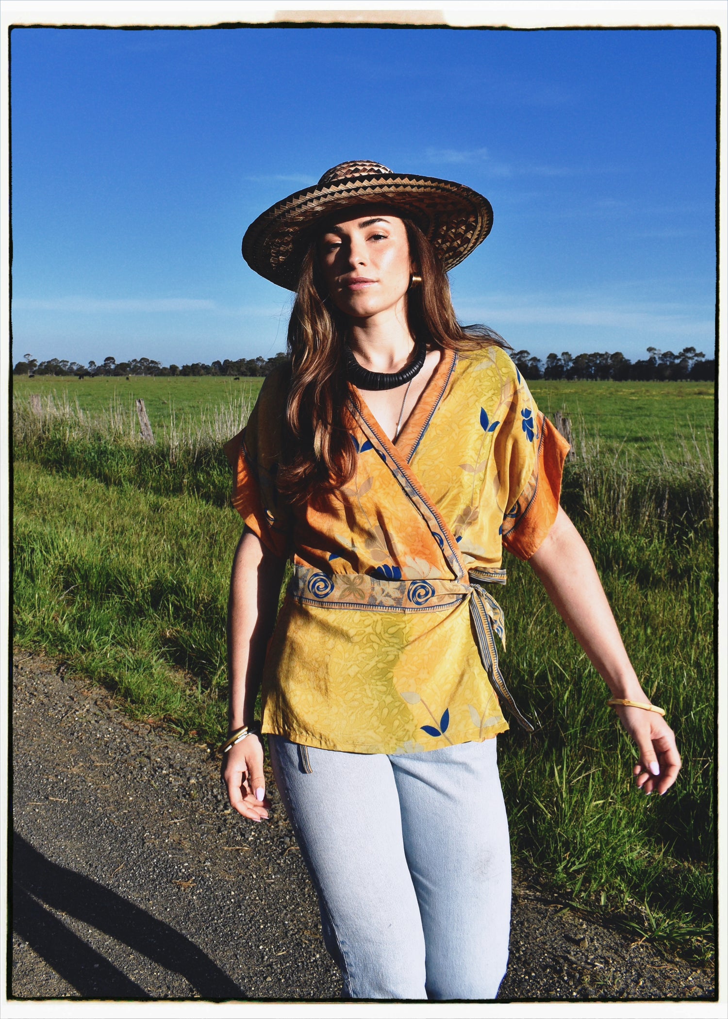 Bassia Silk Crepe Cross Tie Front Blouse ~ Celandine M