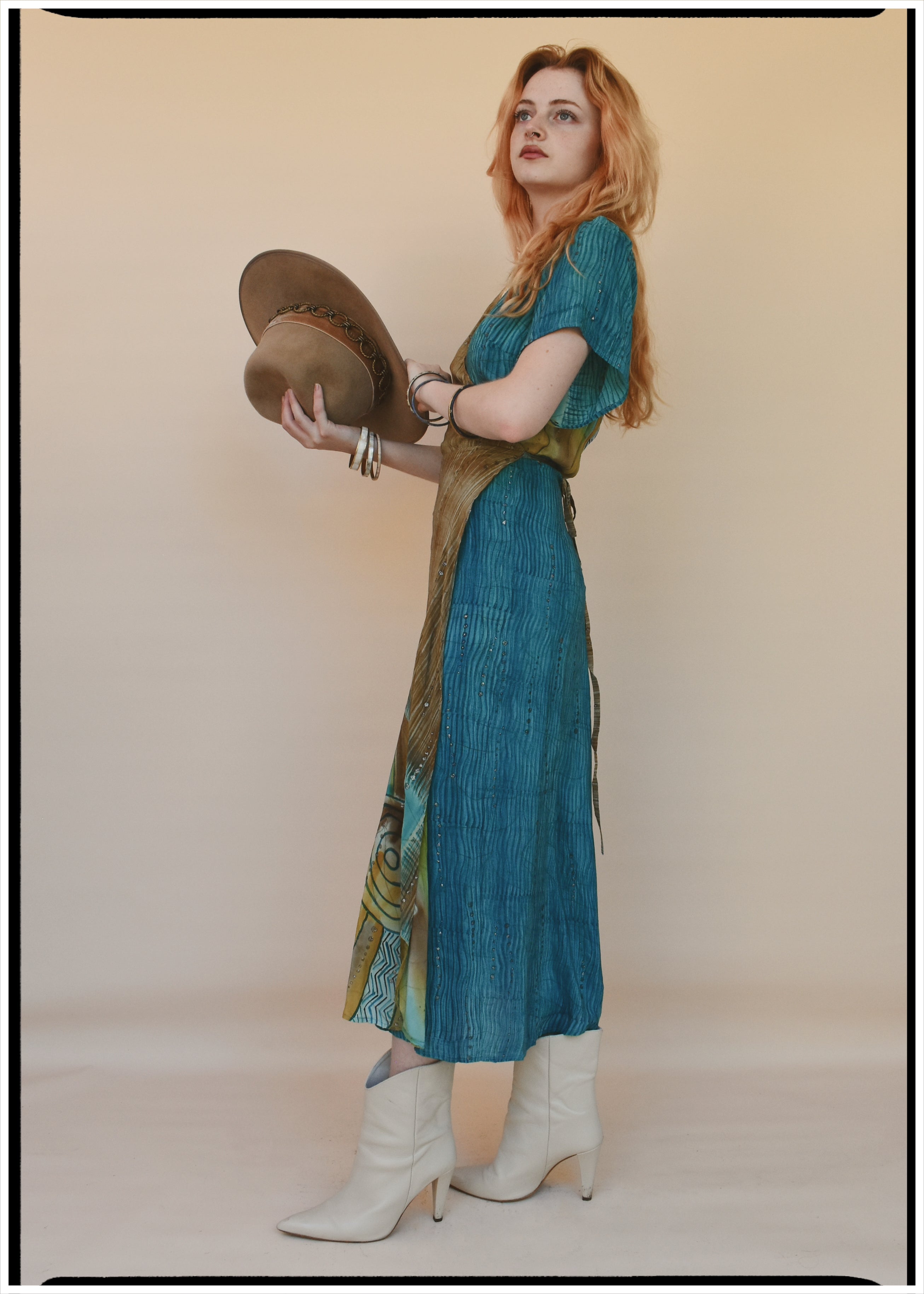 Liatris Silk Crepe Flutter Sleeve Wrap Dress ~ Oceania M