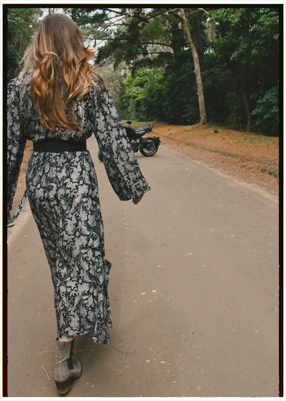 Caladium Wrap Silk Dress ~ Carbon XL