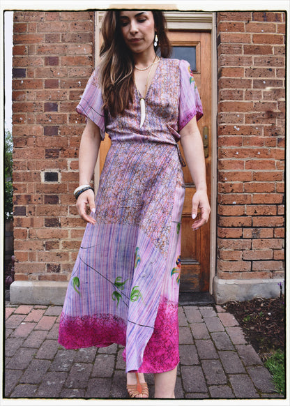 Liatris Silk Crepe Flutter Sleeve Wrap Dress ~ Flambe L