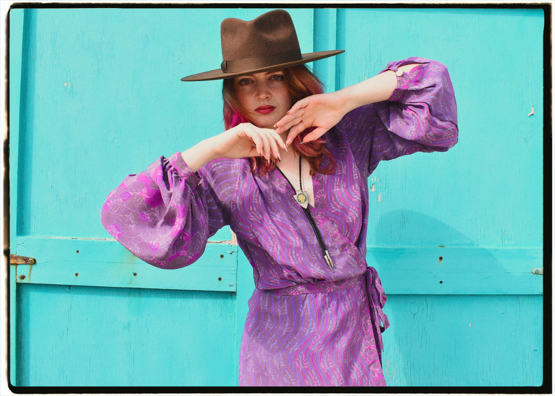 Caladium Wrap Silk Dress ~ Orchid L