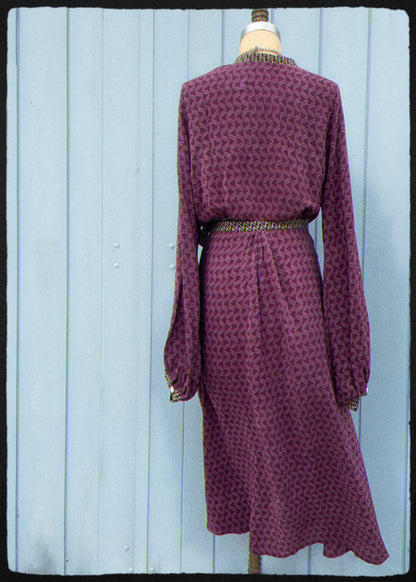 Caladium Wrap Silk Dress ~ Sapphire L