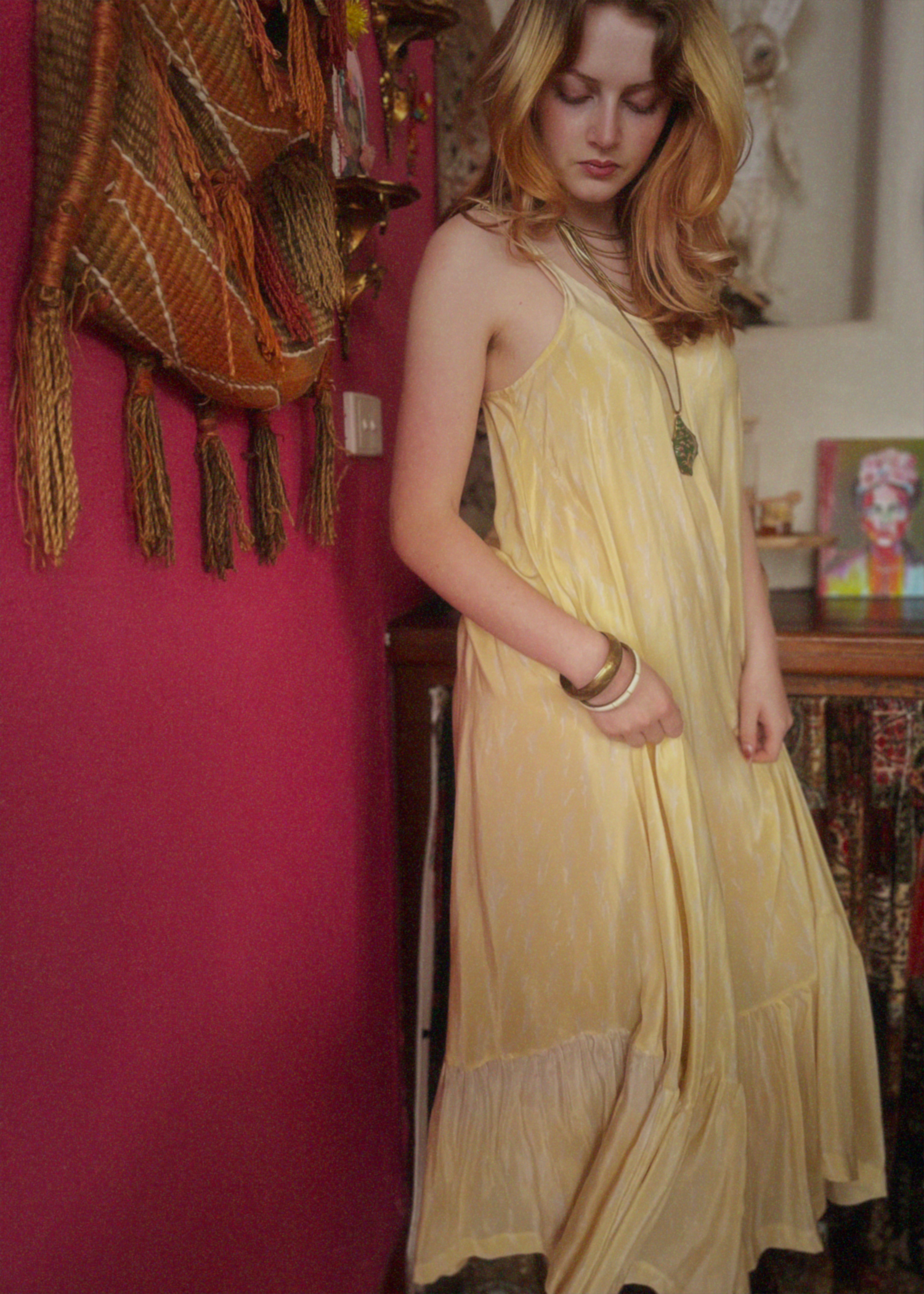 Eustoma Silk Crepe Swing Maxi Dress ~ Butter M