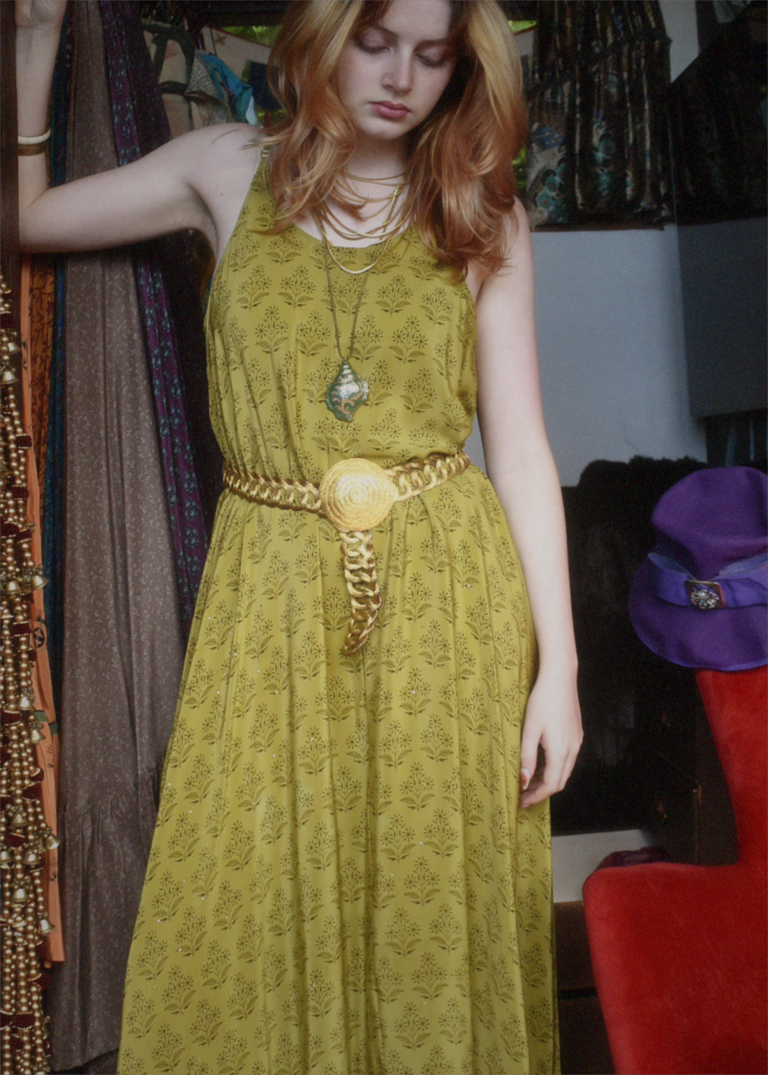 Eustoma Silk Crepe Swing Maxi Dress ~ Irish Moss XL