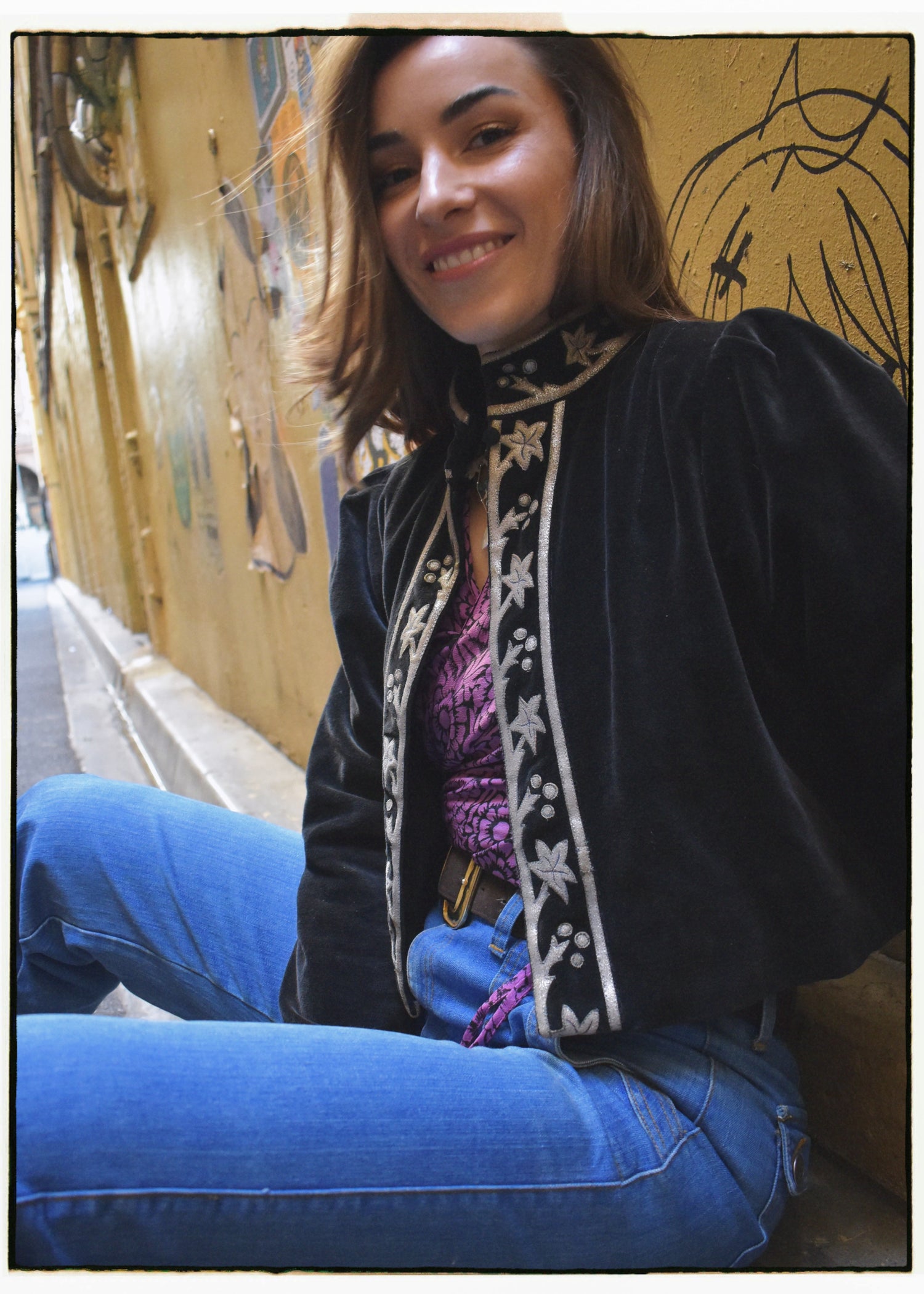 Hypoxis Velvet and Leather Applique Jacket