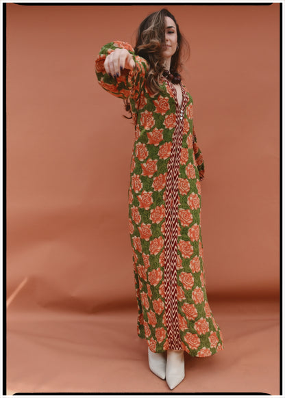 Zea Silk Crepe Kaftan Maxi Dress ~  Blossom M