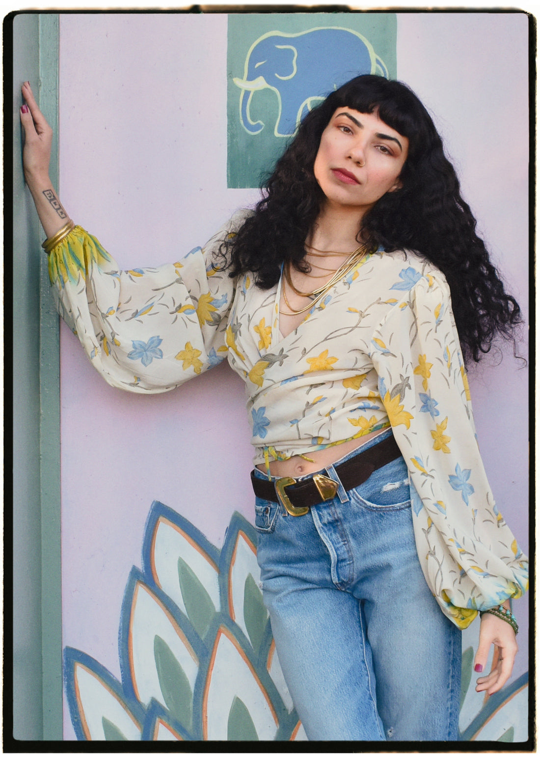 Hoya Silk Crepe Balloon Sleeve Wrap Top ~ S (Original)