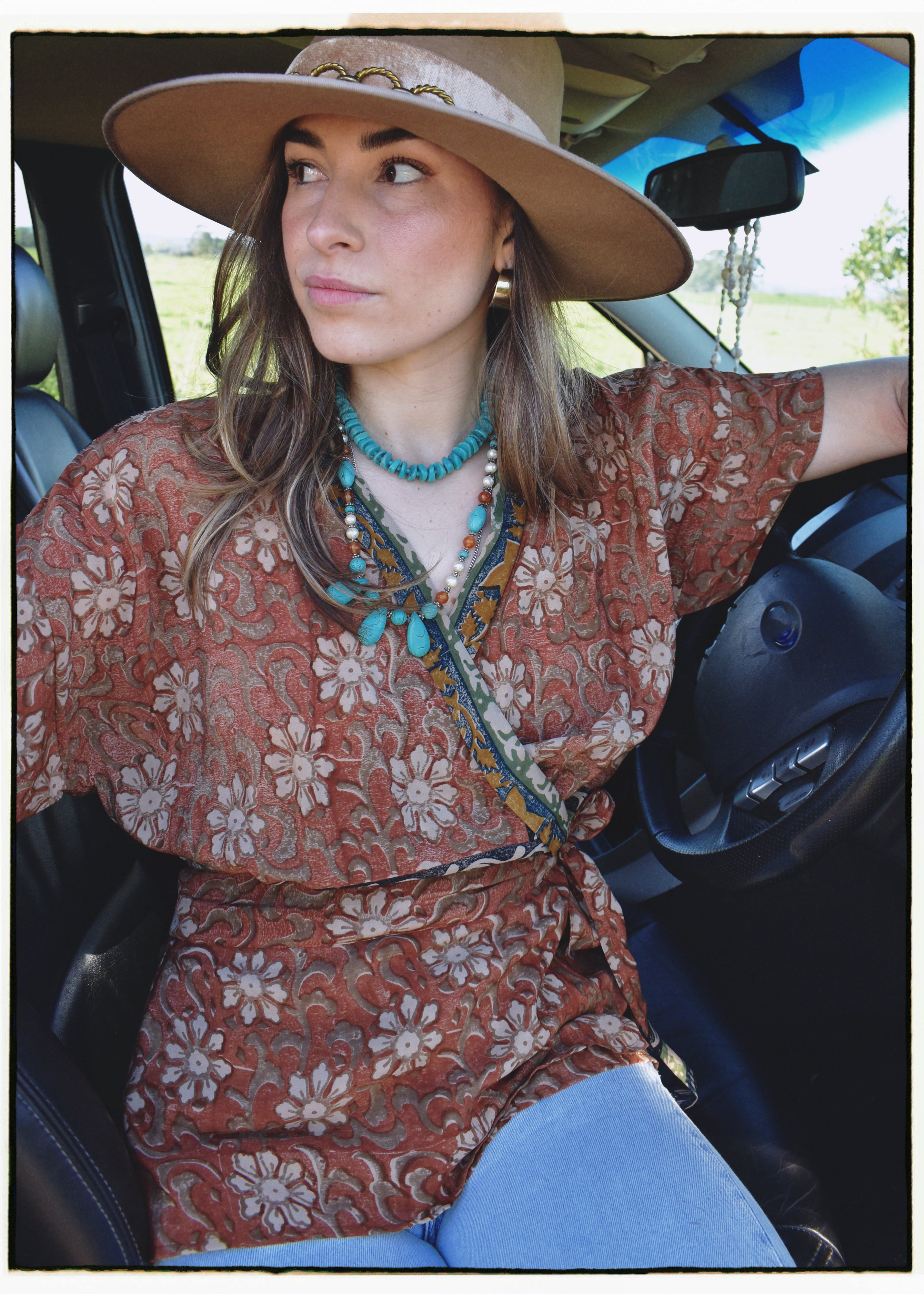 Bassia Silk Crepe Cross Tie Front Blouse ~ Adobe L