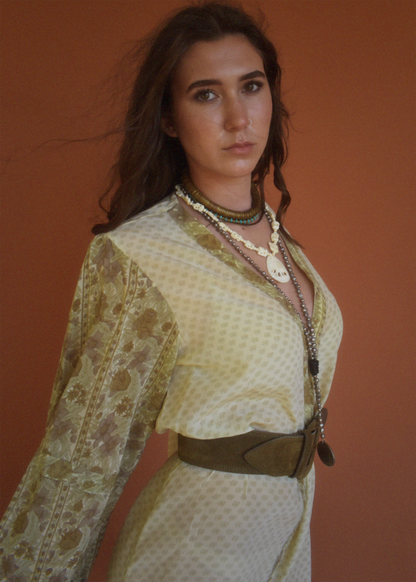 Zea Silk Crepe Kaftan Maxi Dress ~  Harvest XL