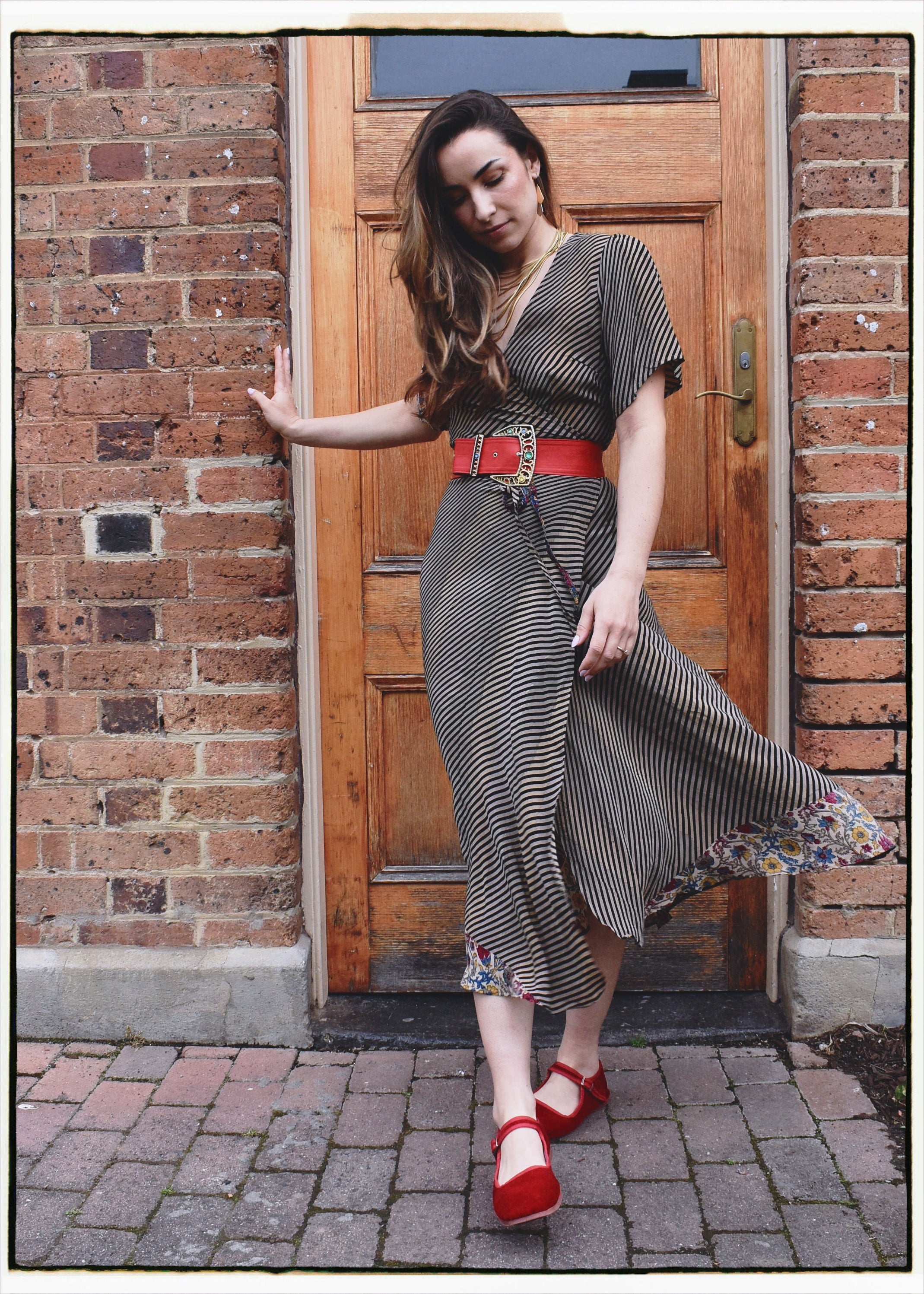 Liatris Silk Crepe Flutter Sleeve Wrap Dress ~ Licorice XS