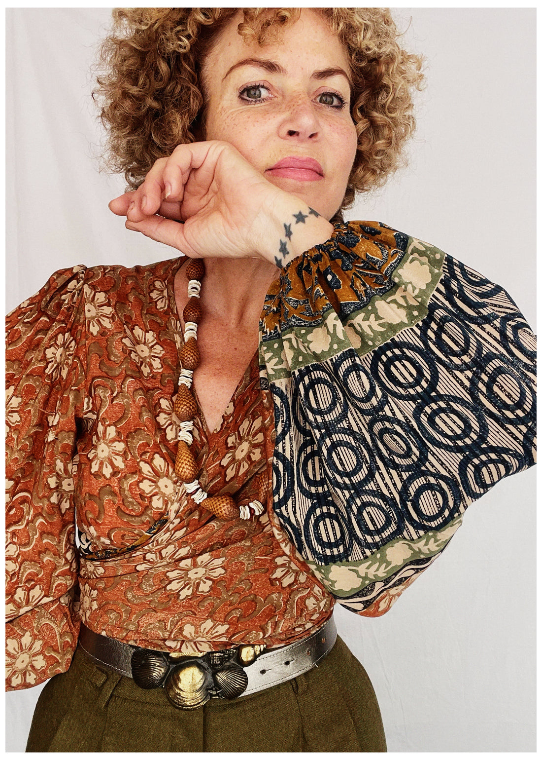 Hoya Silk Crepe Balloon Sleeve Wrap Top ~ Umber S