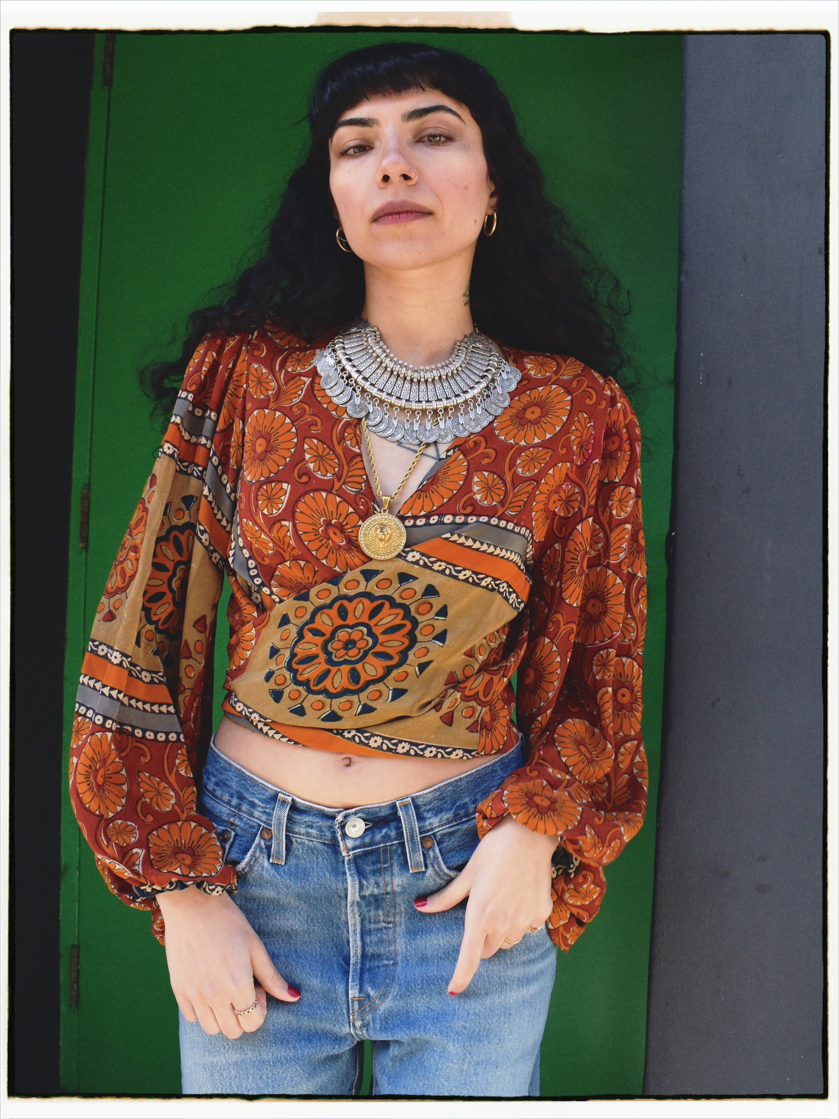 Hoya Silk Crepe Balloon Sleeve Wrap Top ~ Ashbury XS