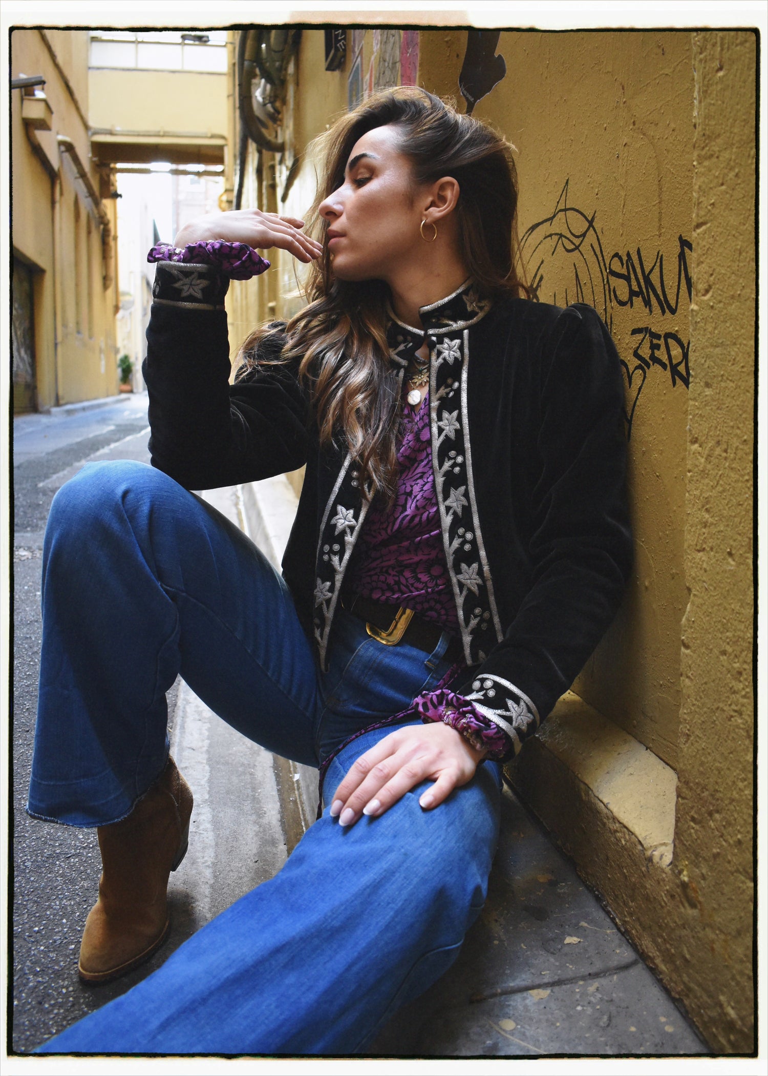 Hypoxis Velvet and Leather Applique Jacket