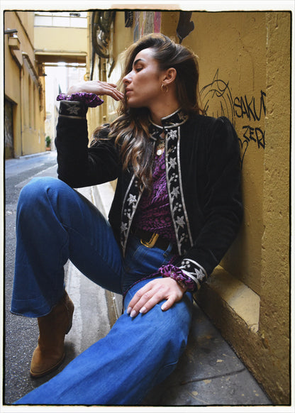 Hypoxis Velvet and Leather Applique Jacket