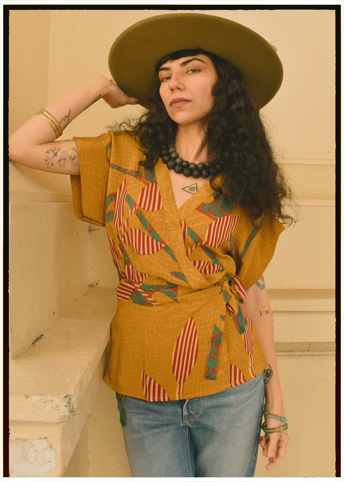 Bassia Silk Crepe Cross Tie Front Blouse ~ Spice XS