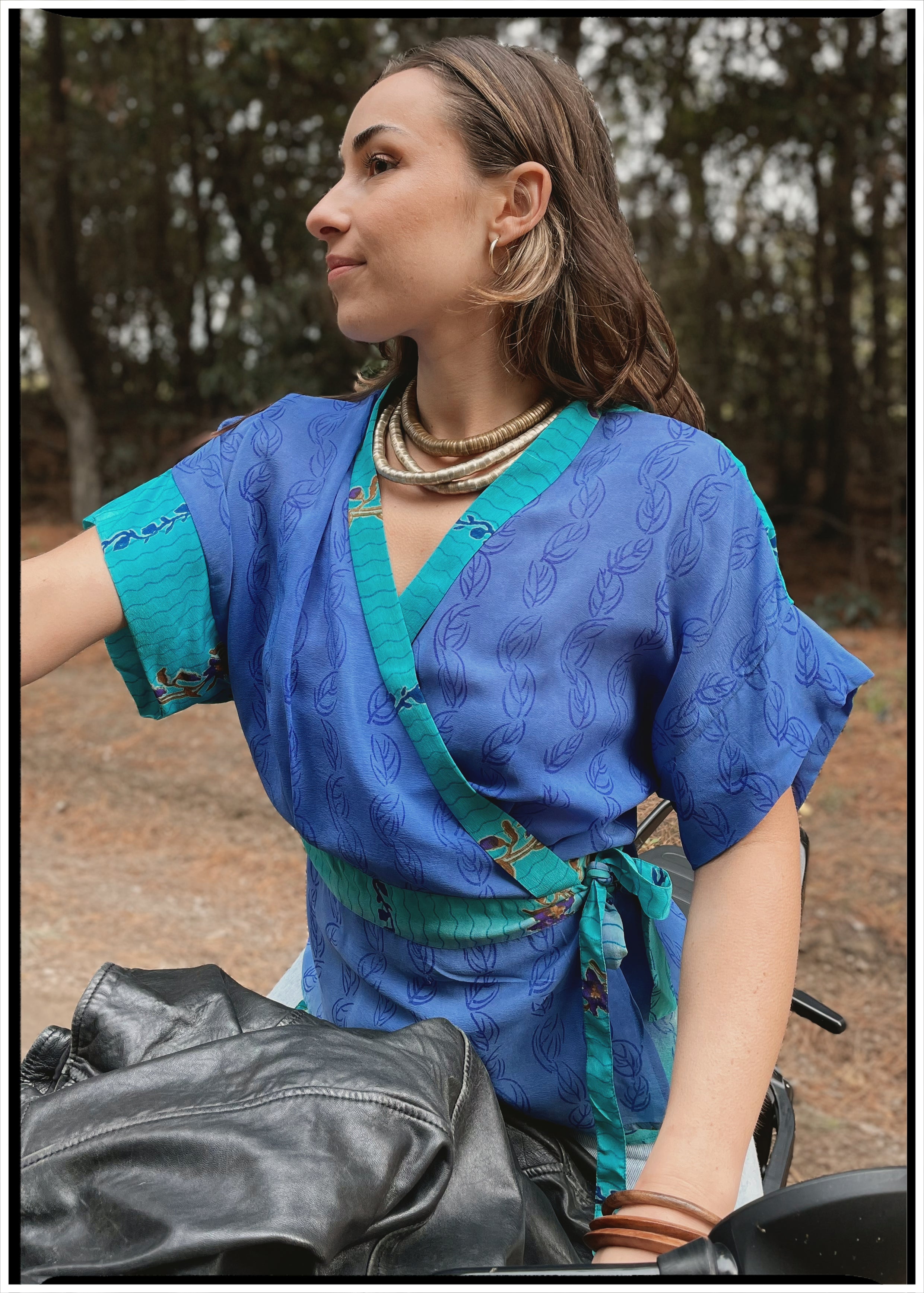 Bassia Silk Crepe Cross Tie Front Blouse ~ Jacaranda XL