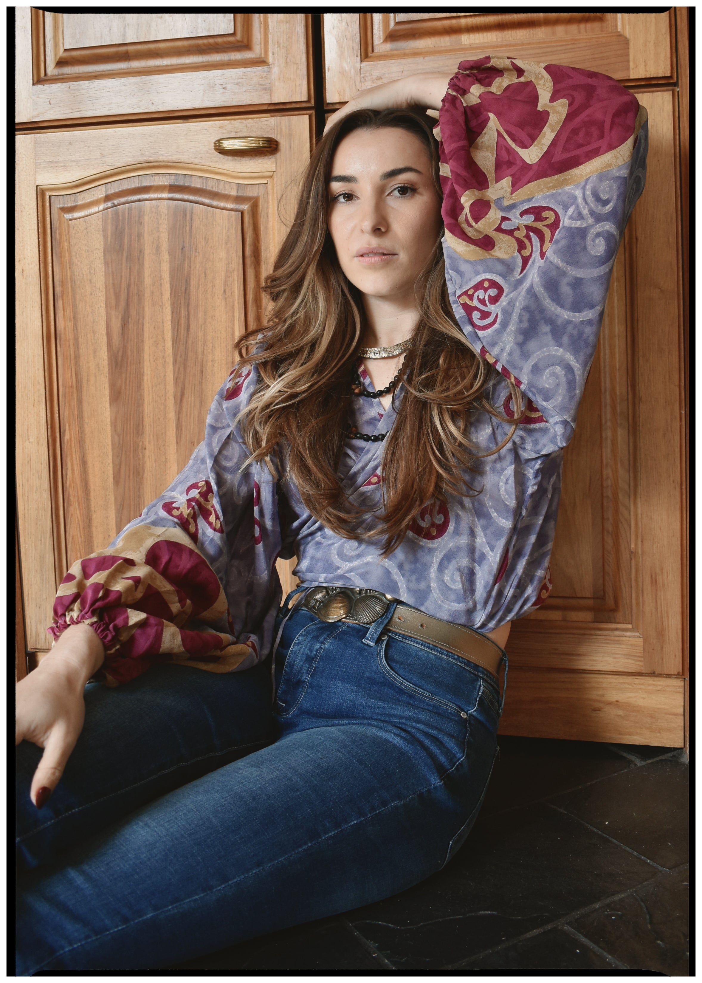 Hoya Silk Crepe Balloon Sleeve Wrap Top ~ Mauve XL